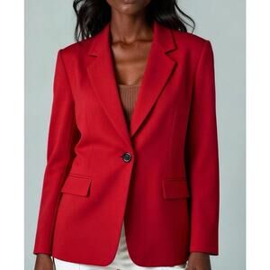 VTG Harvé Benard Women's Blazer Red Wool Cashmere One Button Old Money Size 10P